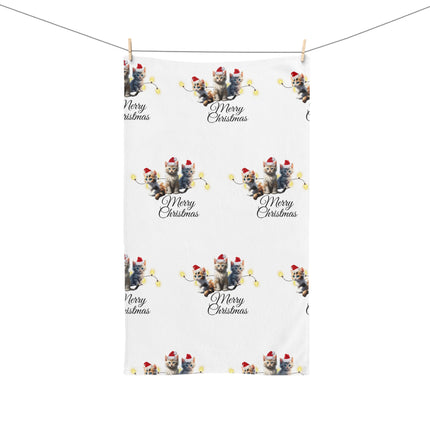 Christmas Hand Towel, Kitten Trio Towel, Santa Hat Cats Hand Cloth