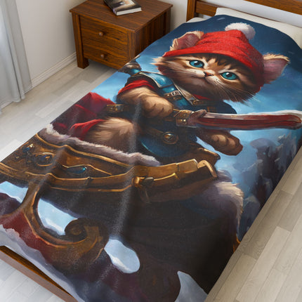 Christmas Blankets Kids Adults Blankets Velveteen Plush Blanket Cat Lovers Christmas Gift Santa Warrior Kitten Holiday Gift Cat Holiday Gift