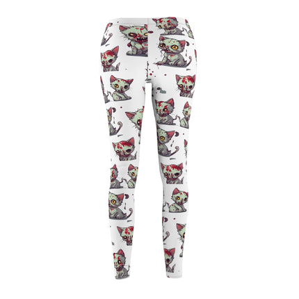 Cat Zombie Casual Leggings | Undead Brain Kittens Elastic Bottoms | Kitty Wear Tight Green Bloody Feline Womens Pants | Zombie Lover Wear