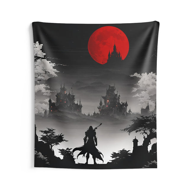 DEATH AND TERROR AWAIT Video Game Inspired Wall Tapestry - Retro Gaming Horror Decor
