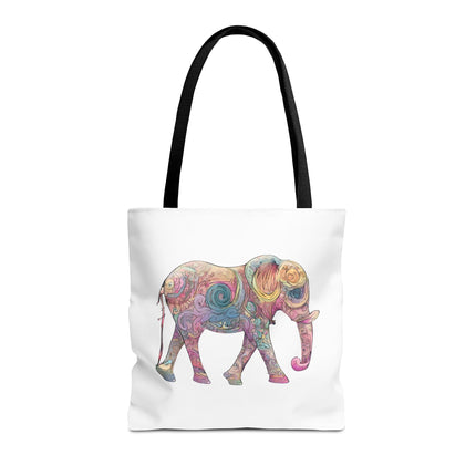 Elephant Lovers Tote | Majestic Color Pattern Custom Grocery Bag | Animal Gift Office Travel Carrier | Wild Woodland Business Traveler