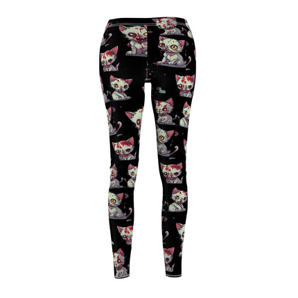 Cat Zombie Casual Leggings | Undead Brain Kittens Elastic Bottoms | Kitty Wear Tight Green Bloody Feline Womens Pants | Zombie Lover Wear