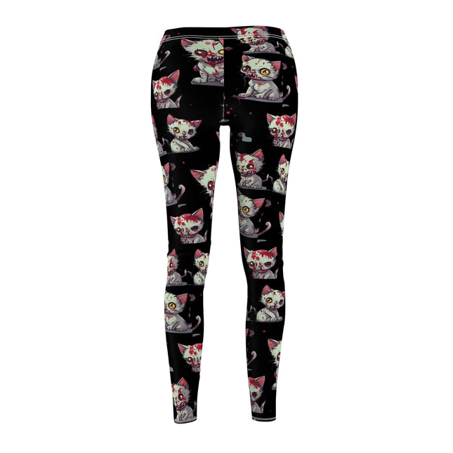 Cat Zombie Casual Leggings | Undead Brain Kittens Elastic Bottoms | Kitty Wear Tight Green Bloody Feline Womens Pants | Zombie Lover Wear