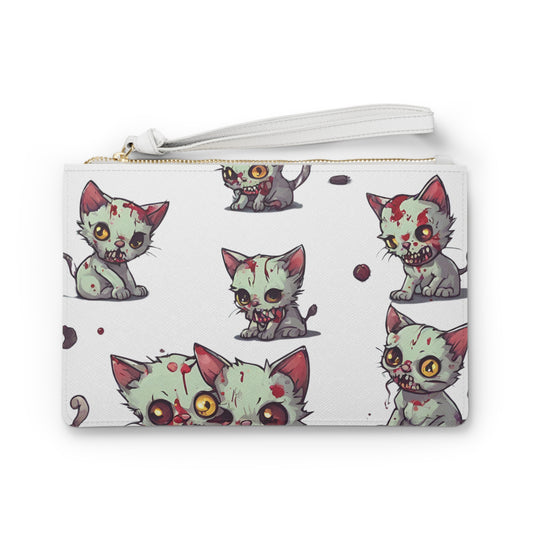Zombie Cat Clutch Bag, Undead Brain Kittens Makeup Case, Bloody Gray Feline Kitty Wallet Purse, Cute Zombie Lover Gift