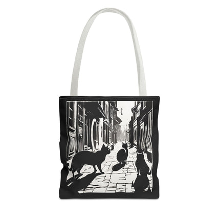 Cat Tote Bag | Town Cats Grocery Bag | Shadow Cat Alley Felines Travel Bag | Daily Office Cat Lovers Traveler Tote