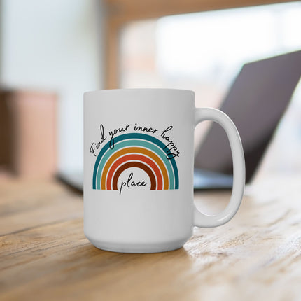 FIND YOUR INNER HAPPY PLACE Inspirational Rainbow Coffee Mug