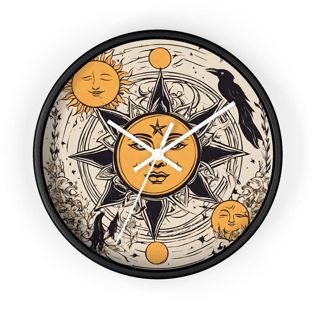 Sun Solstice Wall Art Clock | Celestial Cycle Astronomy Wall Hanging | Raven Blackbird Mockingbird Home Office Solar System Wall Decor Gift