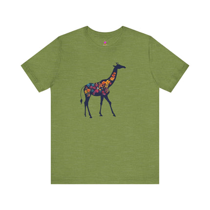 FLORAL GIRAFFE SILHOUETTE T-Shirt - Beautiful Wildlife Botanical Art Tee