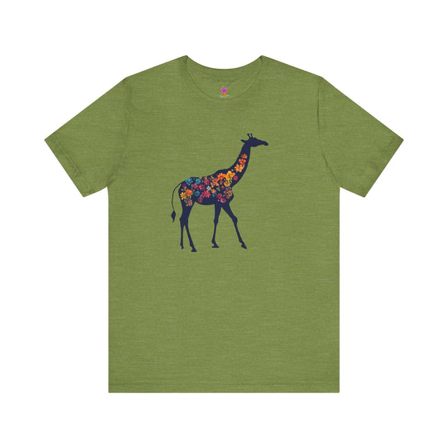 FLORAL GIRAFFE SILHOUETTE T-Shirt - Beautiful Wildlife Botanical Art Tee