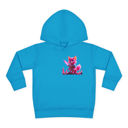Neon Crystal Fox Toddler Girls Hoodie, Hot Pink Centaurian Cosmic Guardian Sweatshirt, Two Sided 2T 4T 5-6T Long Sleeve Hood
