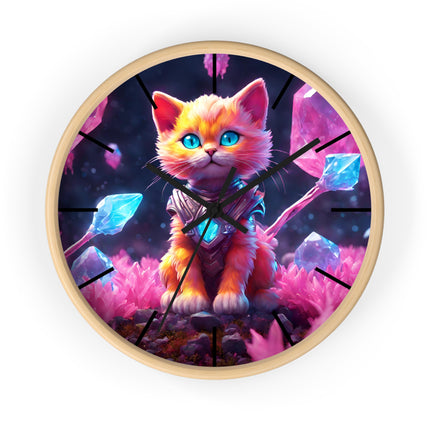 COSMIC CRYSTAL GUARDIAN CAT Wall Clock - Fantasy Feline Galaxy Decor
