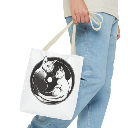 Cat Tote Bag | Moon Light Cats | Emerald Green Eyes Grocery Bag | Moonlit Mews Print Shopping Bag | Two Sided Office Carrier