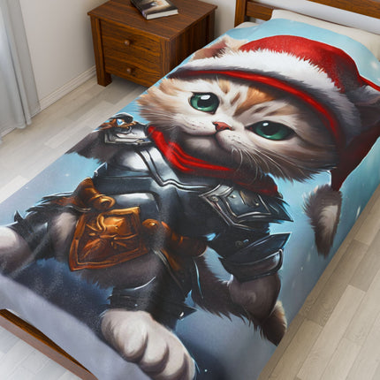 Christmas Blankets Kids Adults Blankets Velveteen Plush Blanket Cat Lovers Christmas Gift Santa Warrior Kitten Holiday Gift Cat Holiday Gift