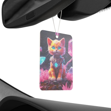 Bright Orange Fur Warrior Cat Car Air Freshener, Crystal Gem Cavern Feline Scented Gift, Armored Cosmic Furry Kitten Truck Auto Accessory