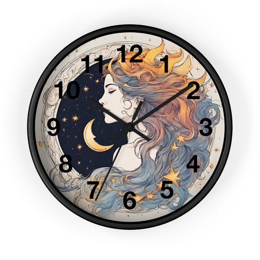 Moon Goddess Numbered Wall Art Clock | Lunar Stars & Space Astronomy Wall Hanging | Woman of Time Home Office Solar System Wall Decor Gift