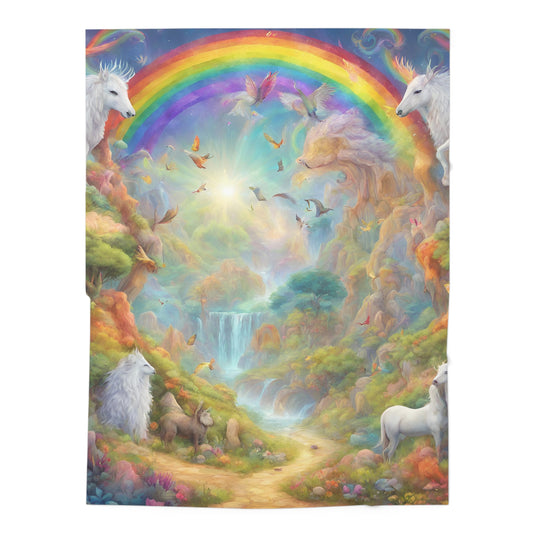 Beautiful Infant Girls Rainbow Blue Mystical Fantasy Baby Swaddle Blanket, Dream World Majestic Birds Trees Animals Changing Cover