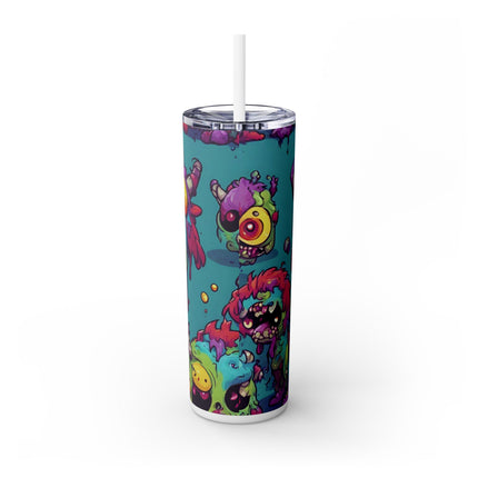 Kids Little Monster Skinny Tumbler | Colorful Funny Zombie Childs Insulated Cup | Furry Mutant Fun School Lunch Classroom Drink Traveler