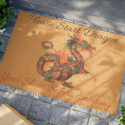PLEASE START DRAGON YOUR SHOES BEFORE ENTERING Doormat