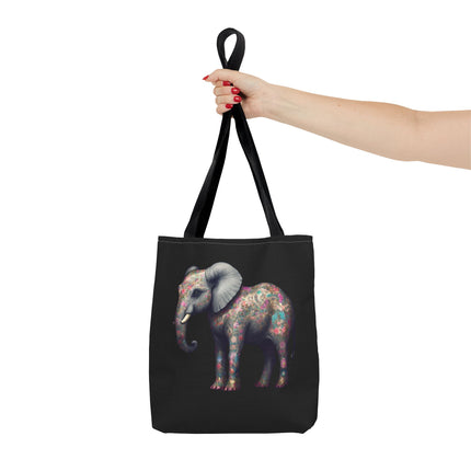 Elephant Gift Tote | Majestic Flower Pattern Grocery Bag | Animal Lovers Office Travel Carrier | Safari Kingdom Endangered Cotton Traveler