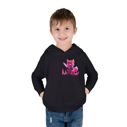Neon Crystal Fox Toddler Girls Hoodie, Hot Pink Centaurian Cosmic Guardian Sweatshirt, Two Sided 2T 4T 5-6T Long Sleeve Hood