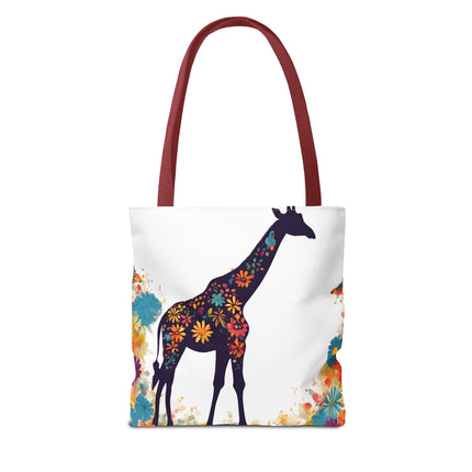 Giraffe Lovers Tote | Floral Safari Animal Grocery Bag | African Savanna Office Travel Carrier | Flower Collage Forest Cotton Traveler