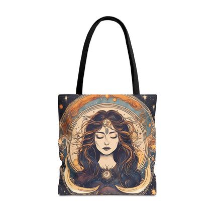 Sun & Moon Goddess Tote | Lunar Stars and Space Astronomy Grocery Bag | Wiccan Dreams Office Laptop Book Carrier | Solar System Travel Gift