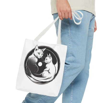 Cat Tote Bag | Moon Light Cats | Emerald Green Eyes Grocery Bag | Moonlit Mews Print Shopping Bag | Two Sided Office Carrier