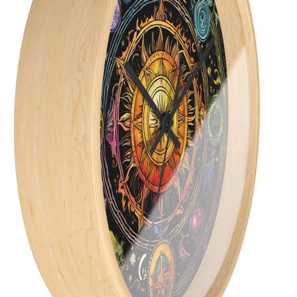 CELESTIAL COLLAGE Wall Clock - Sun Solstice Wiccan Astronomy Decor