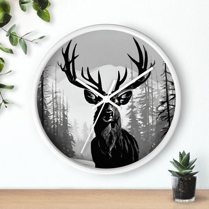 BIG BUCK HUNTER Wall Clock - Snowy Mountain Deer Hunting Decor