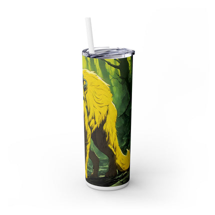 NEON YELLOW WARRIOR CAT Skinny Tumbler - Mystical Glowing Forest Kitty Cup
