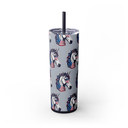PATRIOTIC AMERICAN UNICORN Skinny Tumbler - United States Freedom Travel Cup