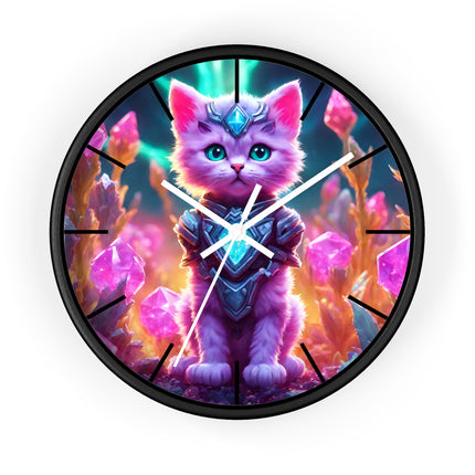 COSMIC CRYSTAL CAT GUARDIAN Wall Clock - Neon Fantasy Cave Decor