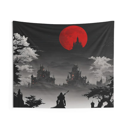 DEATH AND TERROR AWAIT Video Game Inspired Wall Tapestry - Retro Gaming Horror Decor