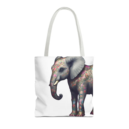Elephant Gift Tote | Majestic Flower Pattern Grocery Bag | Animal Lovers Office Travel Carrier | Jungle Kingdom Endangered Cotton Traveler