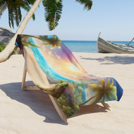 Majestic Sky Hidden Island Seashore Beach Towel | Mystic Ocean Getaway Swimming Pool Blanket | Poolside Sand & Water Deck Tanning Sunbather