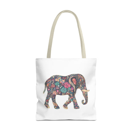 Flower Elephant Lovers Tote | Majestic Color Pattern Custom Grocery Bag | Animal Gift Office Laptop Travel | Wild Safari Business Traveler