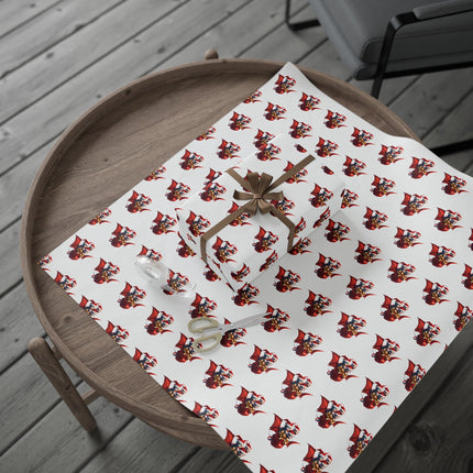 Christmas Wrapping Paper, WHITE, Dragon Gift Wrap, Red Holiday Paper, Flying Dragon Presents, Holiday Gift Wrap Roll