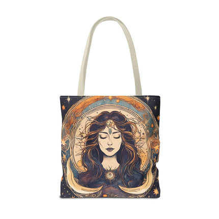 Sun & Moon Goddess Tote | Lunar Stars and Space Astronomy Grocery Bag | Wiccan Dreams Office Laptop Book Carrier | Solar System Travel Gift