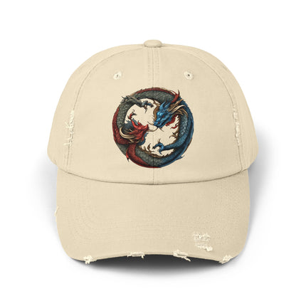 Double Dragon Yin Yang Hat, Red and Blue Dueling Serpents Ball Cap, Fighting Dragons Aura Balance Spring, Summer, Fishing Gift
