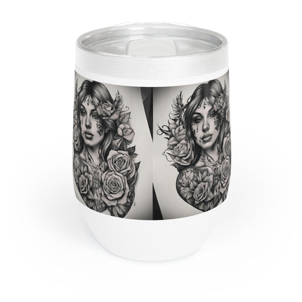 FLOWERED BEAUTY Chill Wine Tumbler - Insulated Stainless Steel Wine Cup