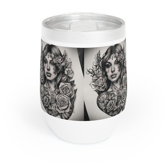 FLOWERED BEAUTY Chill Wine Tumbler - Insulated Stainless Steel Wine Cup