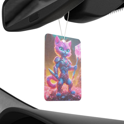 Neon Pink Fur Warrior Cat Car Air Freshener, Crystal Gem Field Feline Scented Gift, Armored Cosmic Furry Cosmic Kitten Truck Auto Accessory
