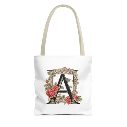 Custom Letter Personalized Tote | Rose Flowered Grocery Travel Bag | Floral Print Roses Office Laptop & Books or Exercise Overnight Carrier