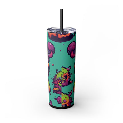 Kids Little Monster Skinny Tumbler | Colorful Funny Zombie Childs Insulated Cup | Furry Mutant Fun School Lunch Classroom Drink Traveler