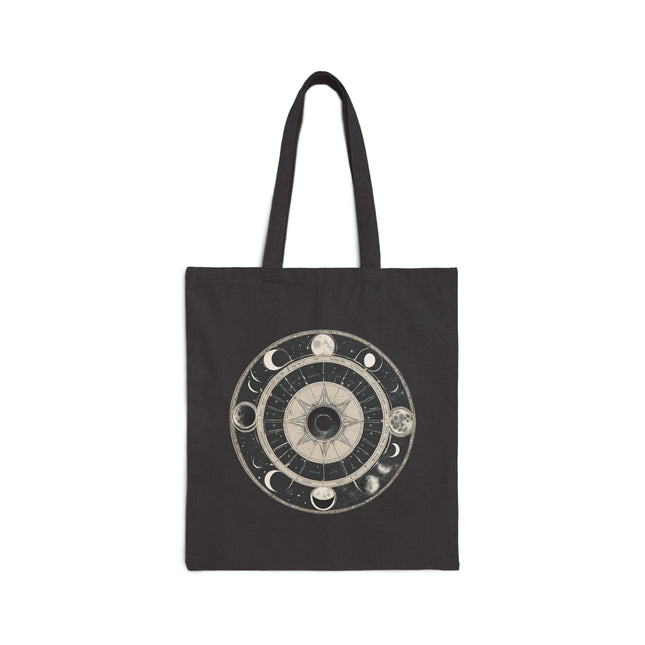 Moon Phases Canvas Tote, Wheel of the Year Holiday Pagan Bag, Grocery Shopping Eclipse Astrology Cotton Carrier, Wiccan Traveler