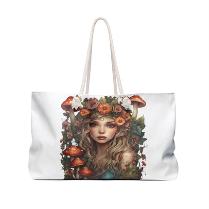 Flower Fantasy Maiden Girl Travel Gift Bag, Mushroom Flowered Garden Princess Fairy Weekend Bag, Mystical Beauty Tote