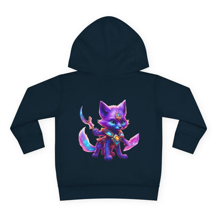 Neon Glowing Crystal Fox Toddler Girls Hoodie, Violet Blue Centaurian Cosmic Guardian Sweatshirt, Two Sided 2T 4T 5-6T Long Sleeve Hood