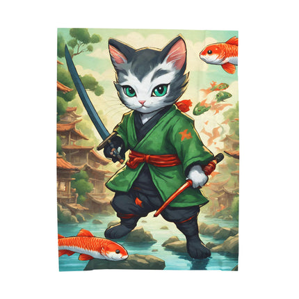 SAMURAI WARRIOR CAT Blanket - Japanese Koi Fish Kitten Ninja Cover