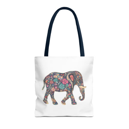 Flower Elephant Lovers Tote | Majestic Color Pattern Custom Grocery Bag | Animal Gift Office Laptop Travel | Wild Safari Business Traveler