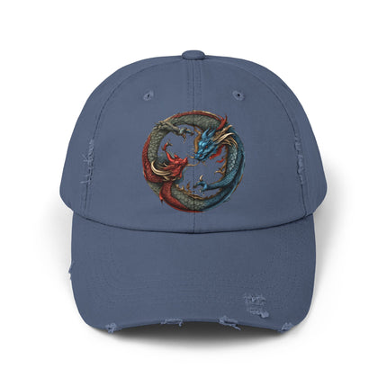 Double Dragon Yin Yang Hat, Red and Blue Dueling Serpents Ball Cap, Fighting Dragons Aura Balance Spring, Summer, Fishing Gift